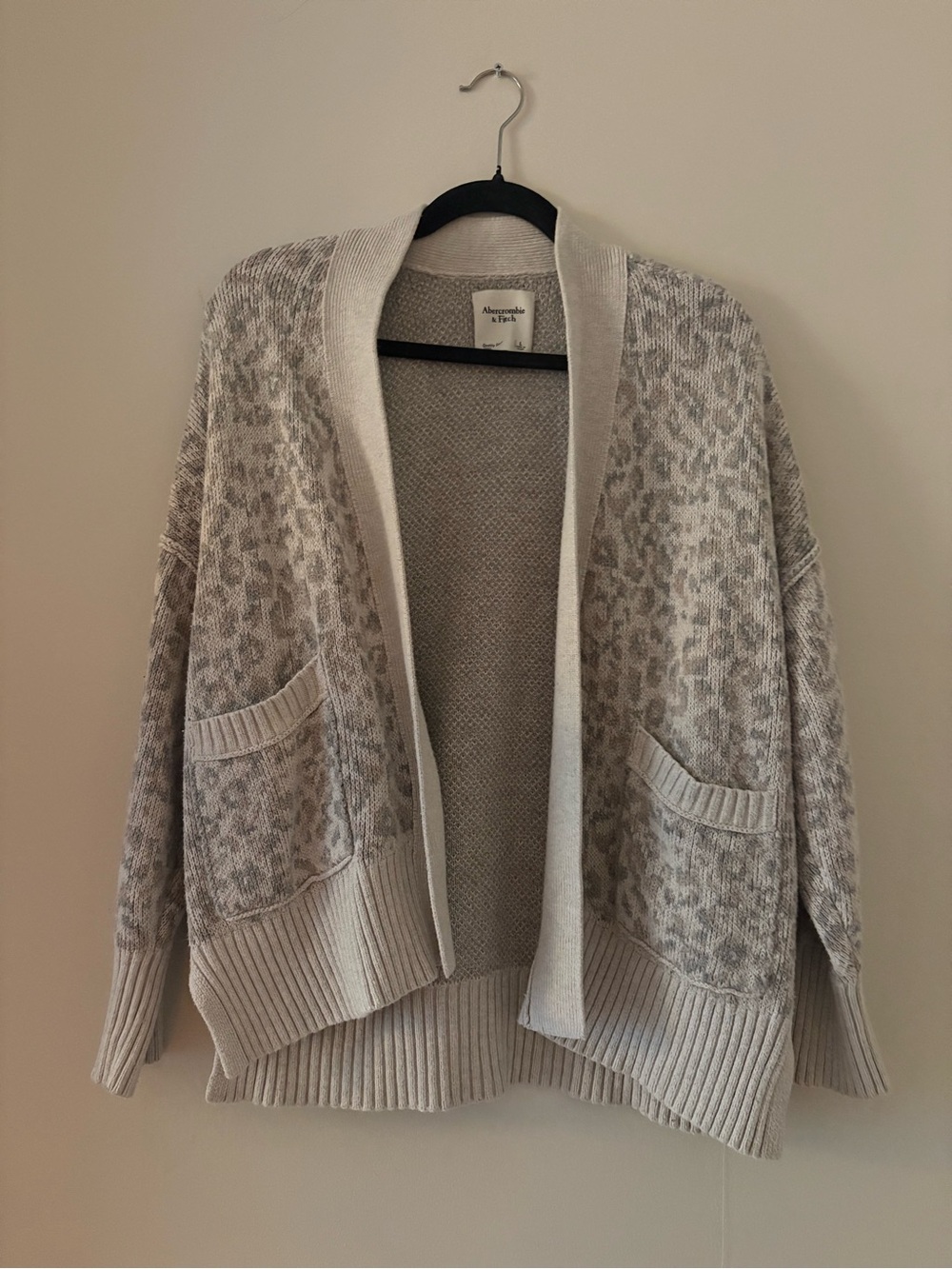 Abercrombie & Fitch Light Cream Leopard-Print Open Cardigan